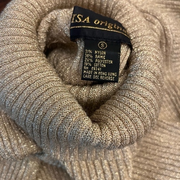 Lisa Original Cotton Blend Long Sleeve Turtleneck Sparkling Gold Sweater - Picture 3 of 10
